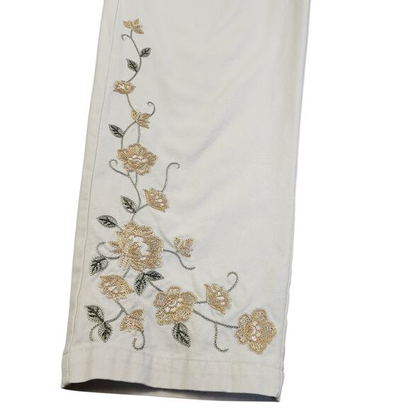 Talbots Womens Vintage Embroidered Pants Size 12 Cream Floral High Rise Straight - Picture 3 of 15